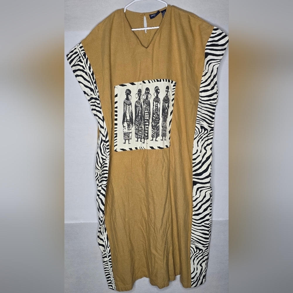 Simply Class Afrocentric Zebra Print 100% Cotton Moo Moo Size Free